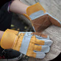 SRSAFETY natural cow split leather stripped cotton back reinforced leather glove,leather working safety gloves